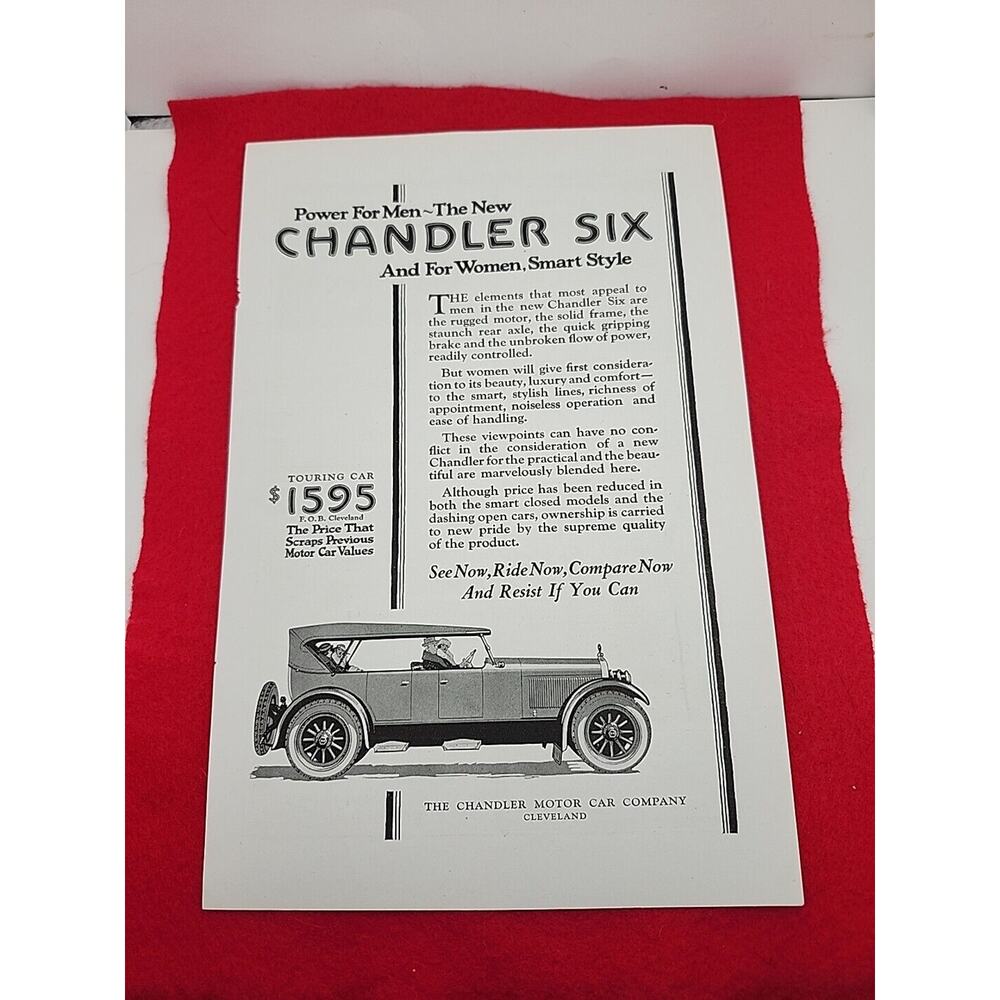 1922 Chandler Six: Power for Men and Women Smart Style Vintage Print Ad Ephemera